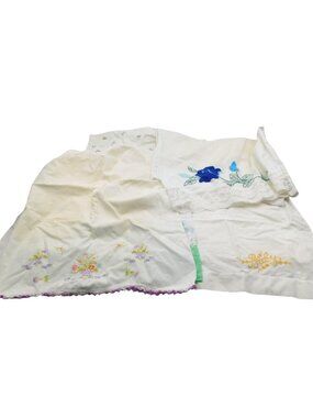 Vintage Embroidered Pillowcases Baby Flower FLAWS